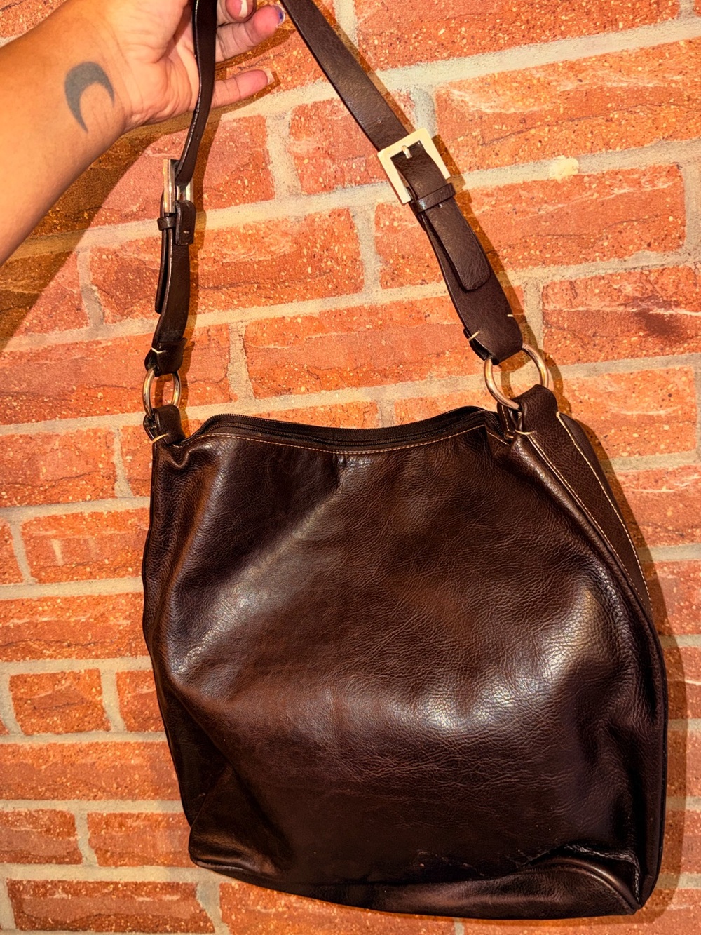 Sonoma Dark Brown Leather Shoulder Bag with Gold Hardware
